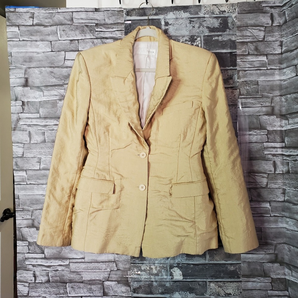 Zara Gold Textured Blazer Crinkled Fabric Preppy Festival Formal Women's Medium